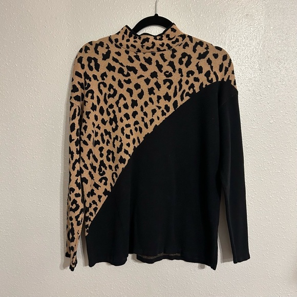 New York & Company Leopard Print and Black Sweater - Picture 1 of 6